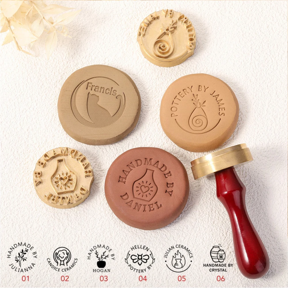 Custom Pottery Stamp and Wooden Handle, Personalize Clay Stamp Letter Stamp for Clay Soap Ice with Your Own Logo Design LOGO