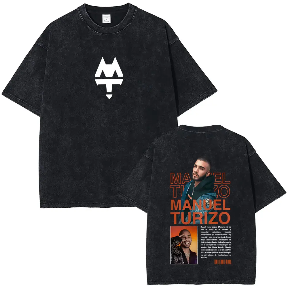

Rapper Manuel Turizo Vintage Washed T-shirt Men Women Hip Hop Fashion Pop Music T Shirts Men's Vintage Casual Oversized Tshirt