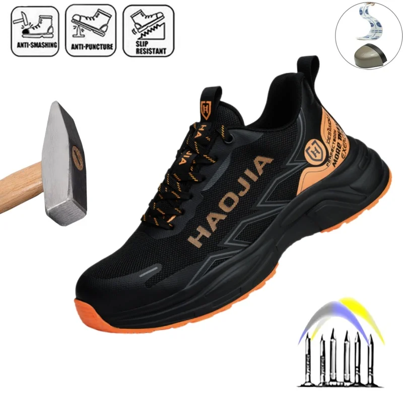

New Fashion Work Sneakers Steel Toe Shoes Men Safety Shoes Puncture-Proof Work Shoes Indestructible Protective Boots Anti-slip