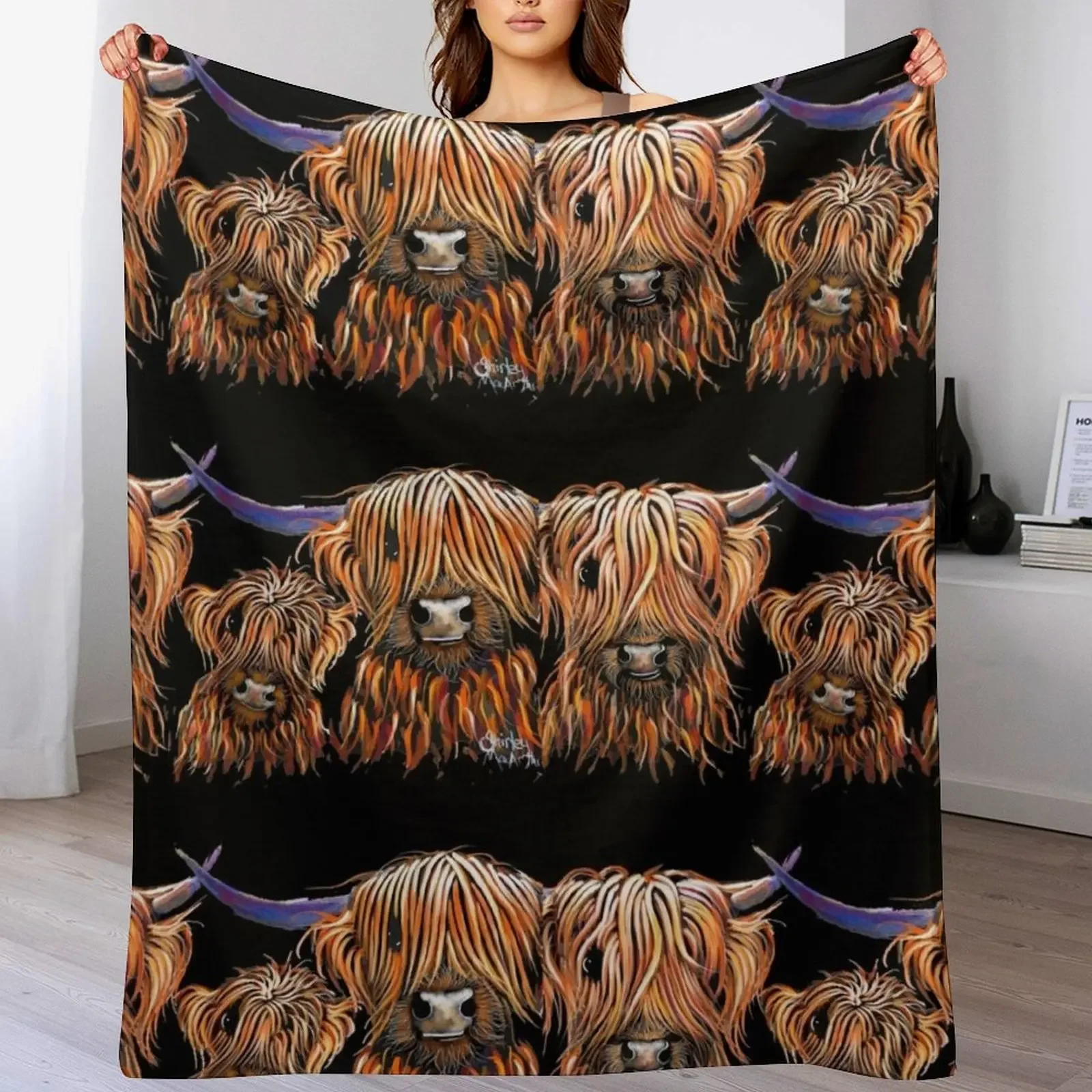 

Scottish Highland Cows PRiNT 'The Tangerines 2' by Shirley MacArthur Throw Blanket Luxury St For Baby Blankets