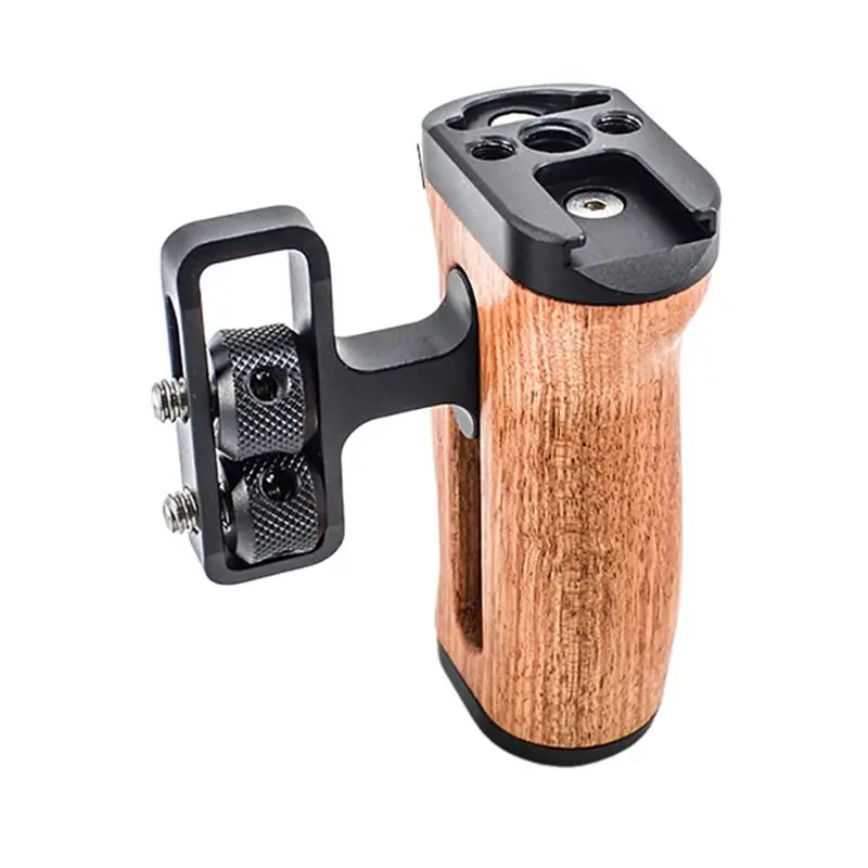 AT82-Camera Side Handle Grip For Sony/Canon/Nikon DSLR Camera Cage Left Right Side Wooden Handgrip With Cold Shoe