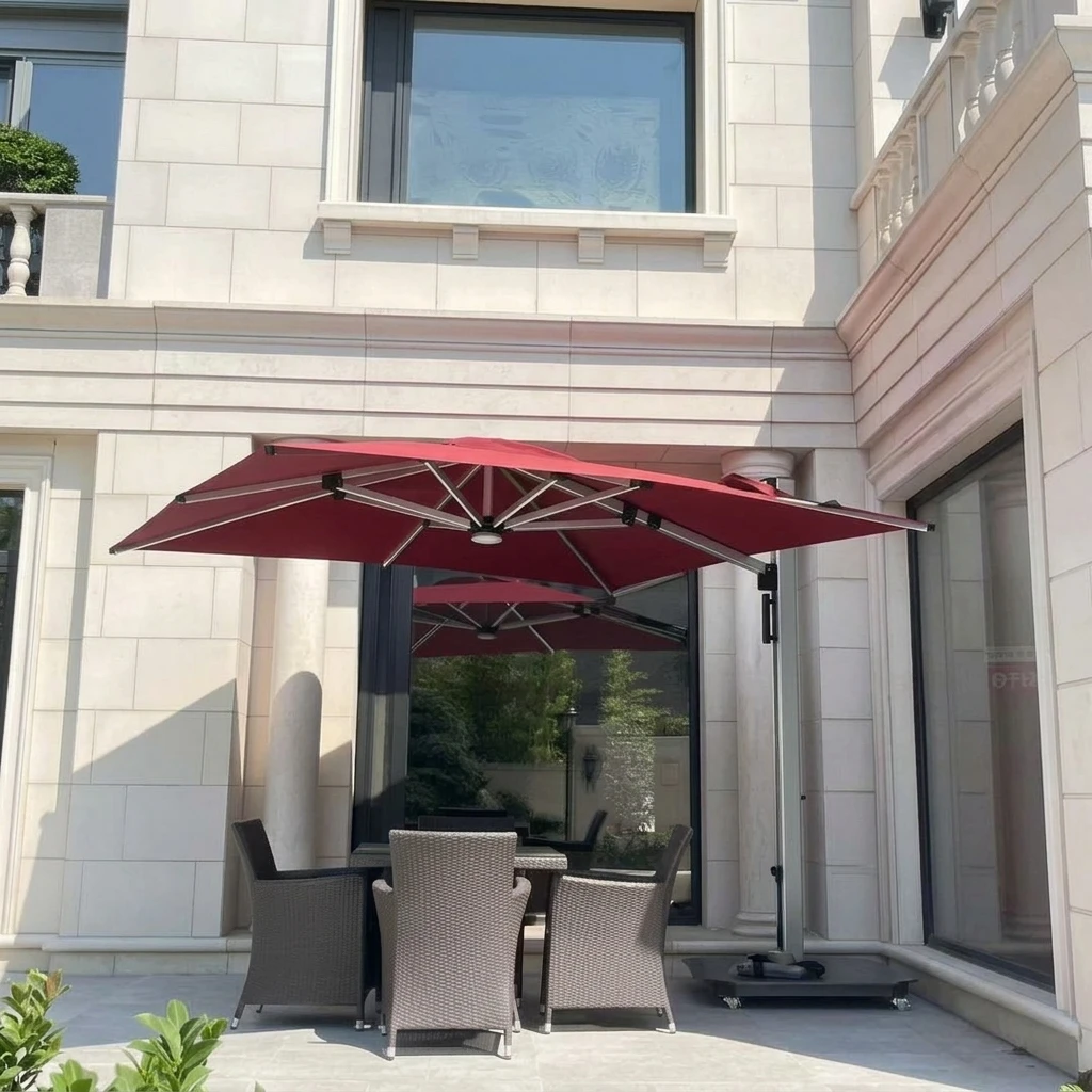 Modern Foldable Outdoor Dining Patio Parasol Umbrella with Fringe for Beach and Camping