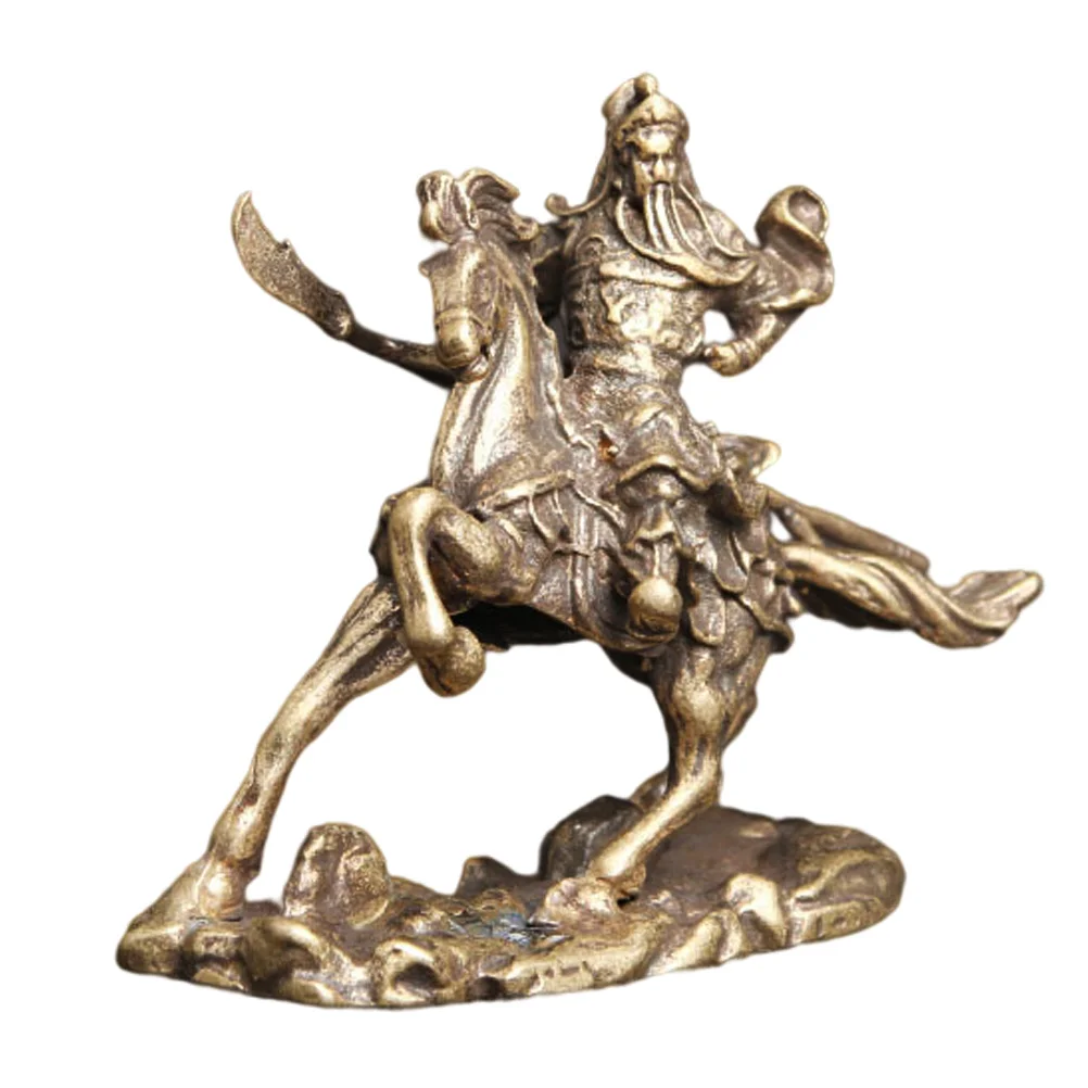 Bronze Ware of Guan Yu Horseback Steed Decor Table Decorations Pet Tea Home Ornament Adorn Brass