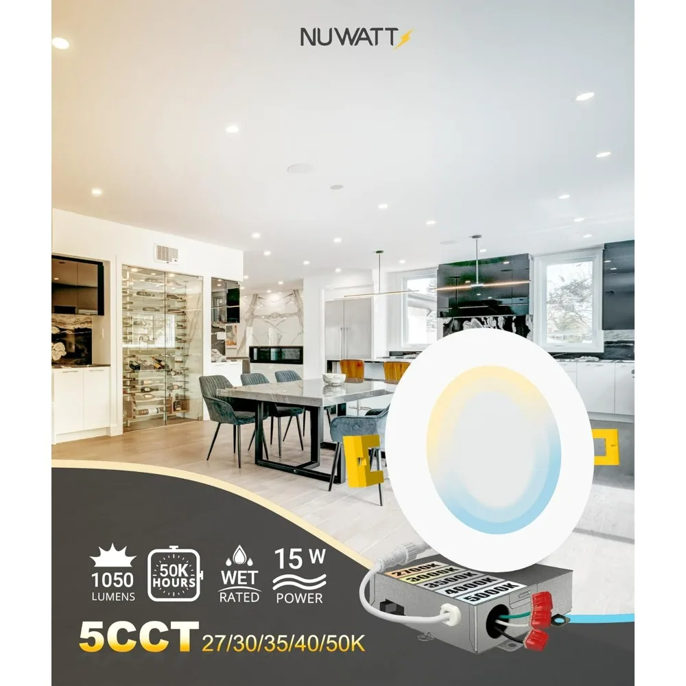 12 عبوة من 6 مصابيح LED فائقة النحافة، درجة حرارة اللون قابلة للتعديل 2700K-5000K، 1050 لومن 15 وات، قابلة للتعتيم، معدل IC #3