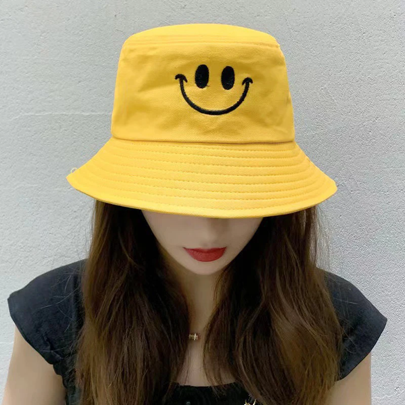 Double-sided Wear Bucket Hats For Men Women Smiling Face Outdoor Sun Caps Unisex Wide Brim Foldable Fisherman Gorrs