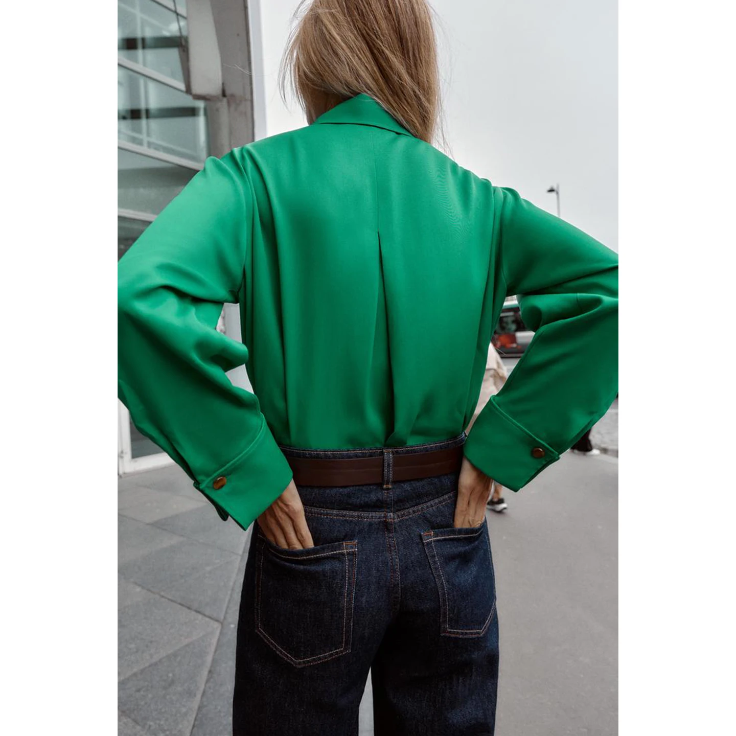 Automne hiver nouveauté femmes trajet Sle simple bouton Long Sve soie Satin ket irt haut col rabat Polyester F...