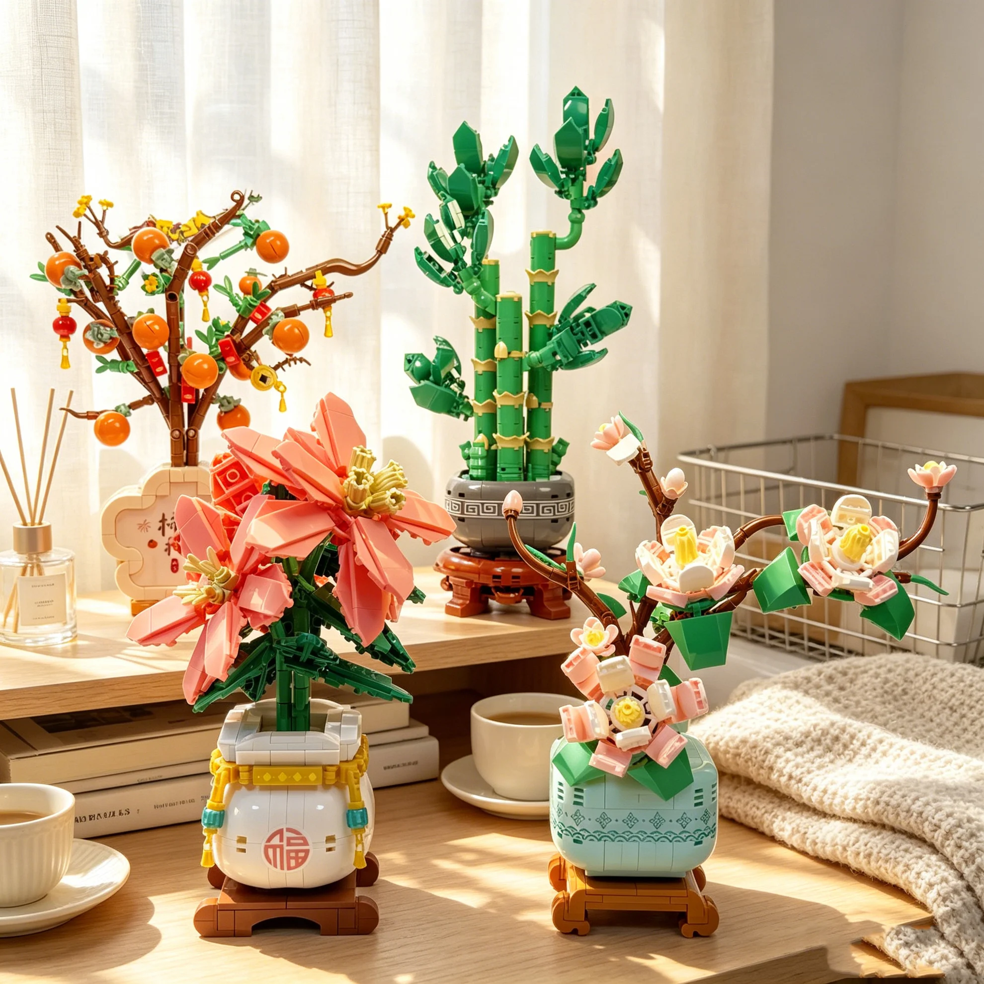 Flower Building Block Set, Magnolia/Bamboo Building Blocks, DIY Potted Plant Model Kit, Adult Building Block Set, Home and Office Decoration, Adult Gift, Artificial Plant Building Blocks with Vase, DIY Potted Plant Building Blocks, Artificial Plant Series, Desktop Decoration, Women's Birthday Gift, Feng Shui Plant Building Blocks, Creative Home Decoration, Mom Gift, Mother's Day Gift
