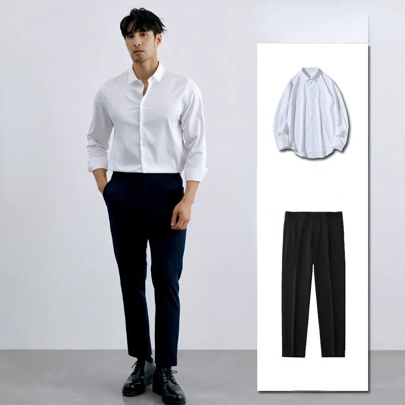 

Autumn Loose Outfits Casual Men's Turn Down Neck Button Shirt and Long Pants Suits Vintage Streetwear Man 2 Piece Sets X159