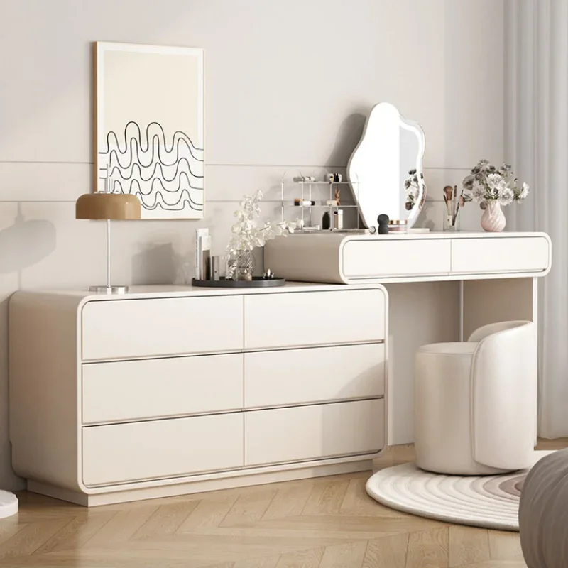 الطبيعية الفاخرة الأبيض مضمد مجموعة تخزين مرآة الغرور درج الغرور مجموعات تسريحات يشكلون الشمال Schmink Tisch أثاث المنزل #4