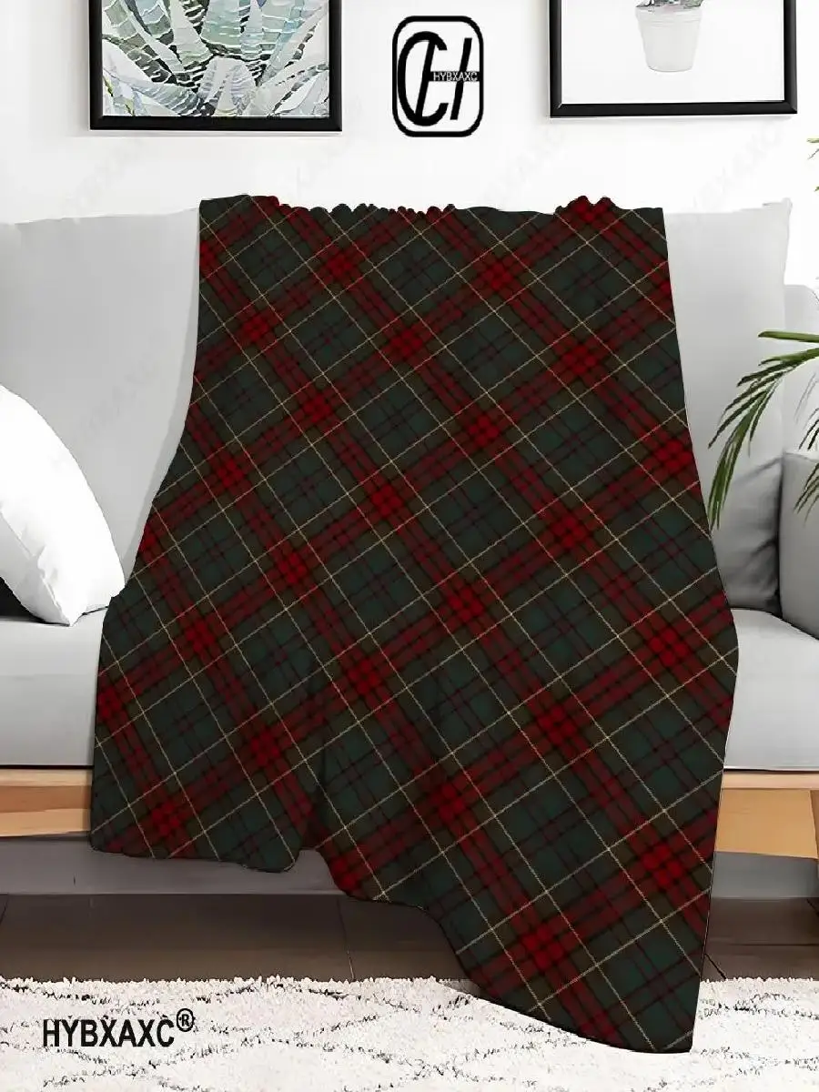 Red Tartan Throw Blanket for Home  Travel  Thick Flannel Aesthetic Art Design Perfect for Camping Picnic Sofa