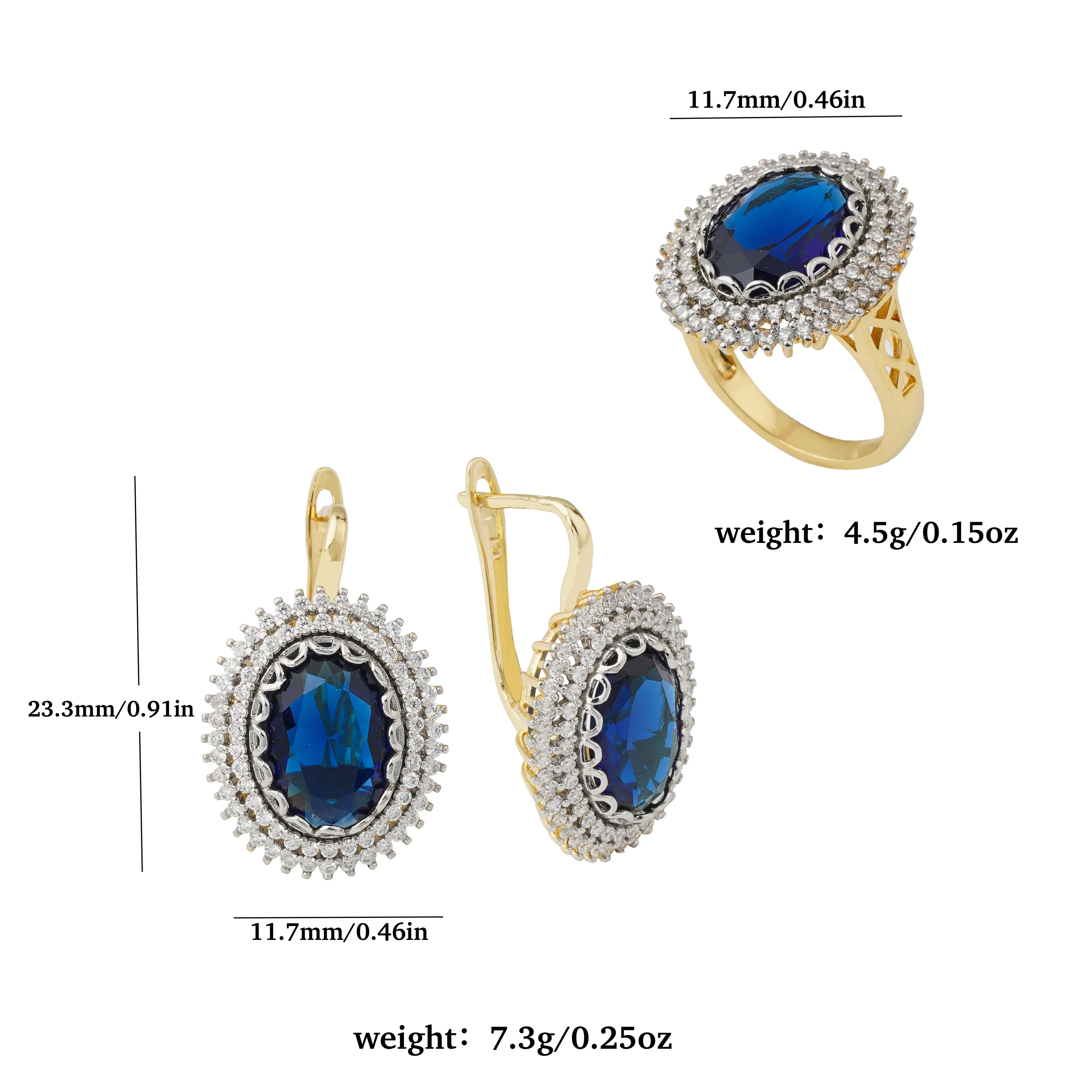 LUYIN Selected Oval Blue Main Stone Design Earrings Ring Set For Woman Copper Plated 14K Gold 2 Color For Party Exquisite Gifts