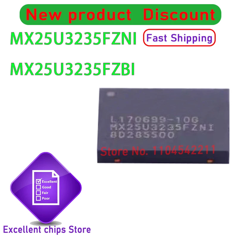 Original New U3235F MX25U3235F MX25U3235FZNI-10G 6*5mm WSON-8 MX25U3235FZBI-10G 4*3mm USON-8 FLASH-NOR Memory IC CHIP 10pcs/lot