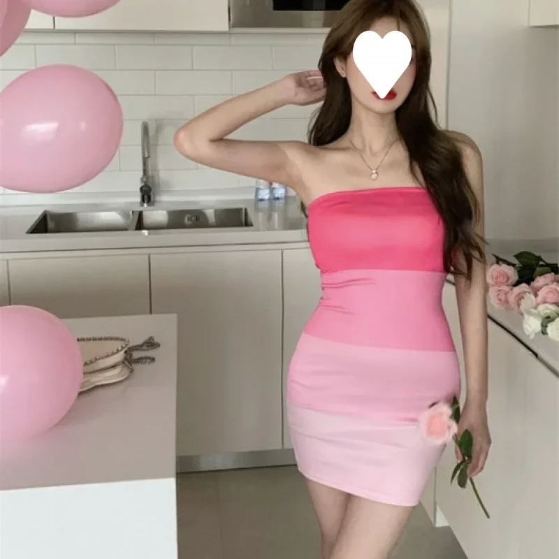 Pink Sexy Mini Dress Summer New Thin Bodycon Dresser For Women