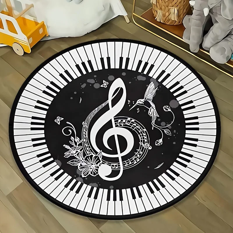 Decorative Round Music Piano Play Mat Baby Rug Nursery Keyboard Floor Mat Musical Decor Sheet Music Kids Gift