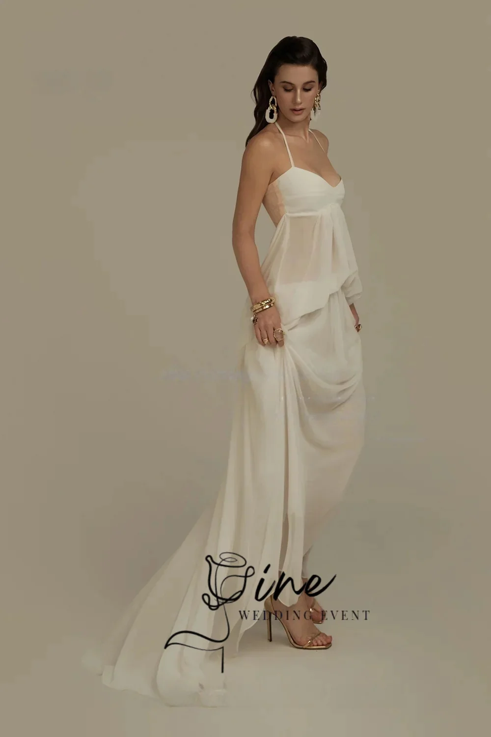 Oine lvory Chiffon Wedding Dress Strapless A-line Bridal Gowns Women's Maxi Classic Scarf Bridal Gowns Customized vestidos de