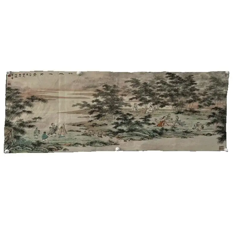 Chinese Old Color Brocade Embroidery Artwork Seven Sages of Bamboo Grove figure painting Decorative Home Decor Piece