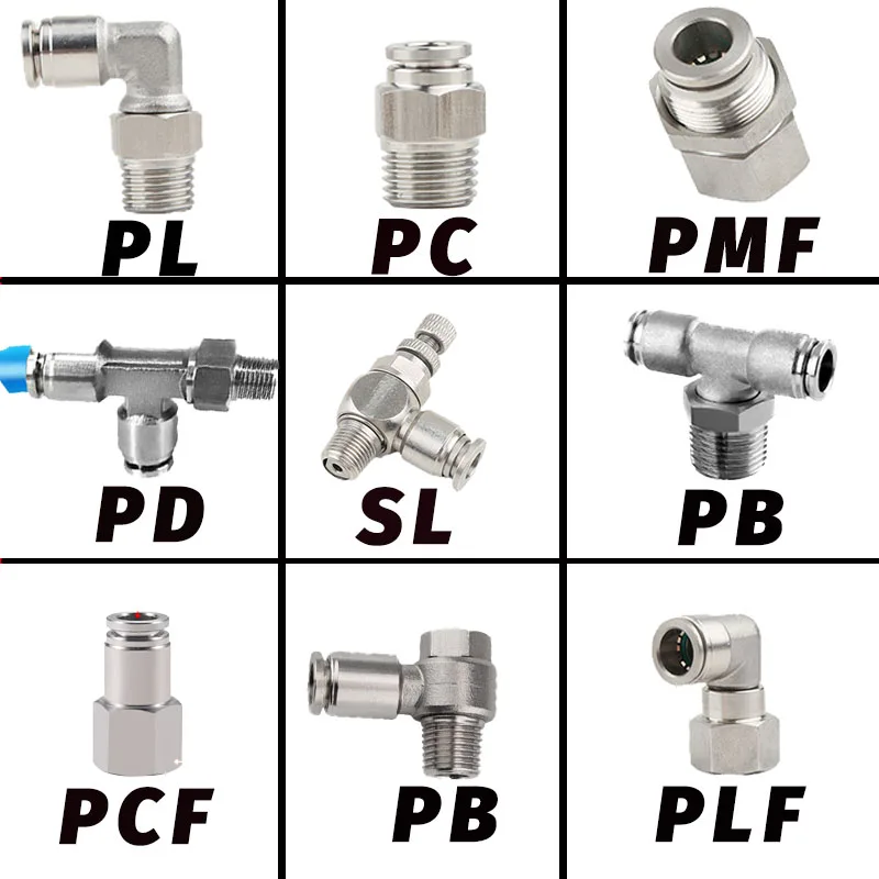 304 Stainless Steel Pneumatic Hose Fitting PC PCF PL PLF PB Air Tube Connector 1/8 1/4 3/8 1/2 BSP Quick Release Pipe Fittings