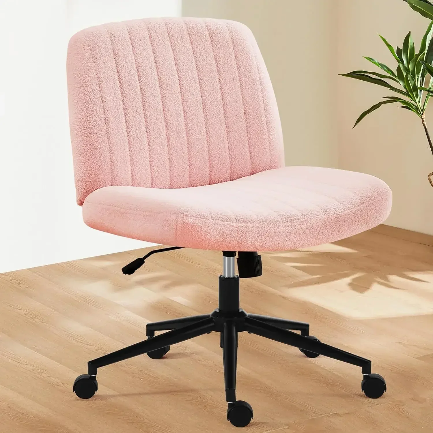 Sweetcrispy Criss Cross Office Chair with Wheels, Wide Armless Home Office Desk Chair with Dual-Purpose Base