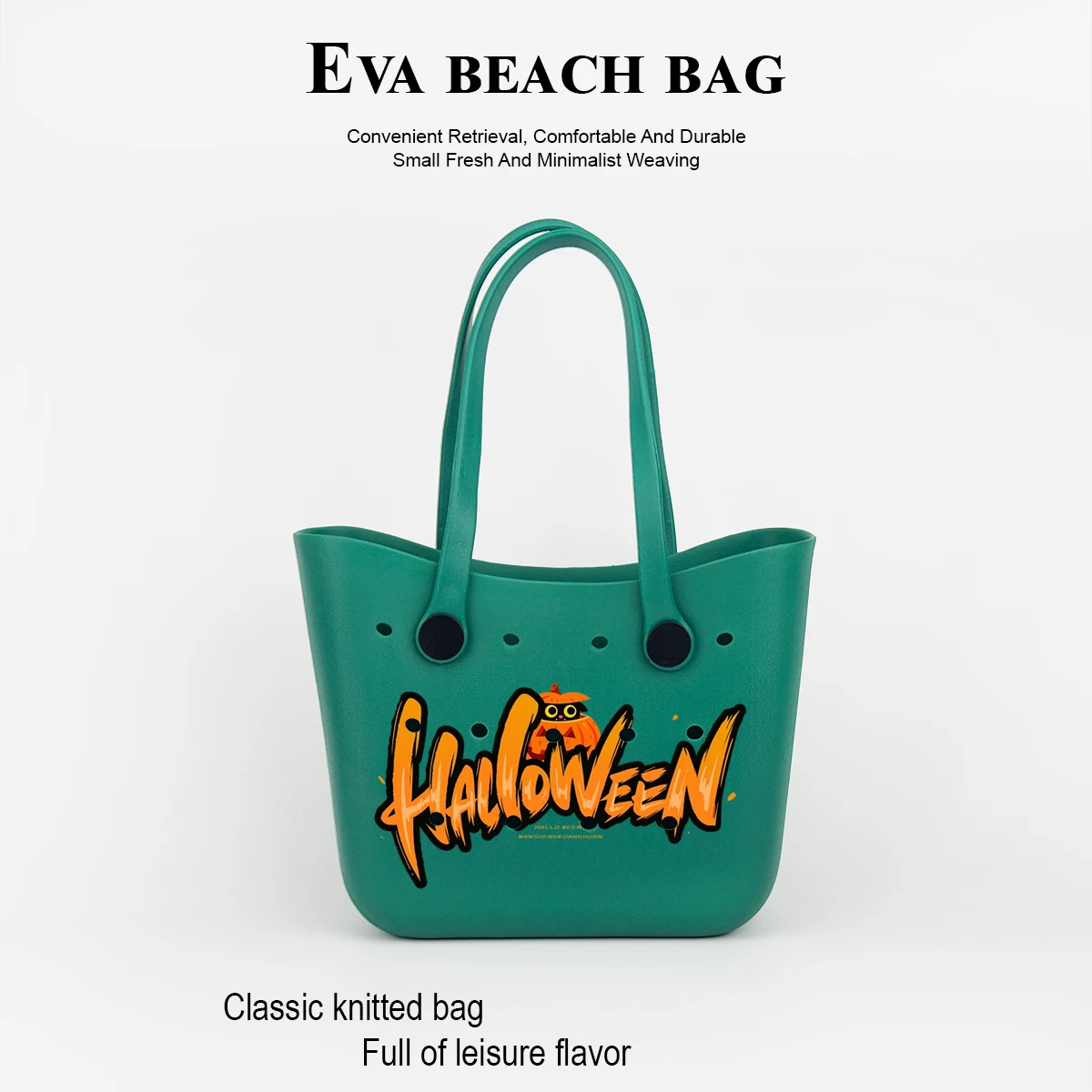 

Halloween Pumpkin-Colored Text Decoration Large-Capacity Perforated Eva Bag, Durable, Wear-Resistant, and Waterproof Material Suitable for Daily Commuting, Travel, Vacation, and Beach Use, Open-Top Breathable Beach Bag, Can Carry Mobile Phone, Keys, Books