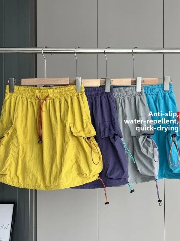 

Summer Outdoor Women's Skirt Quick Dry Drawstring Waterproof Large Pocket High Waist A-Line Korean Style Casual Skirt
