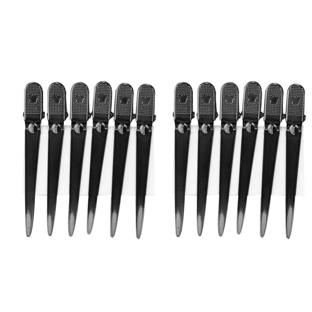 12pcs Professional Hair Styling Clips Practical Black Color Hair Sectioning Clips Durable Gold Color Duck Bill Clamps