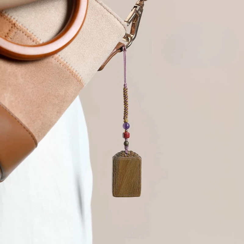 Customized Green Sandalwood Safe Peace Tag Phone Pendant Lucky Car Bag Keychain Hanging Ornament Gifts