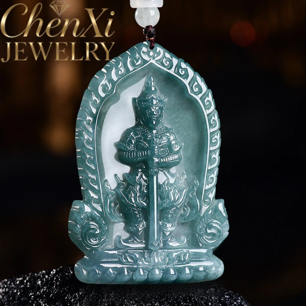 Genuine A Grade Ice Blue Water Burmese Jadeite Hand Carved Thai Folk Pendant Necklace Fine Jewelry for Daily Wear & Collect Gift