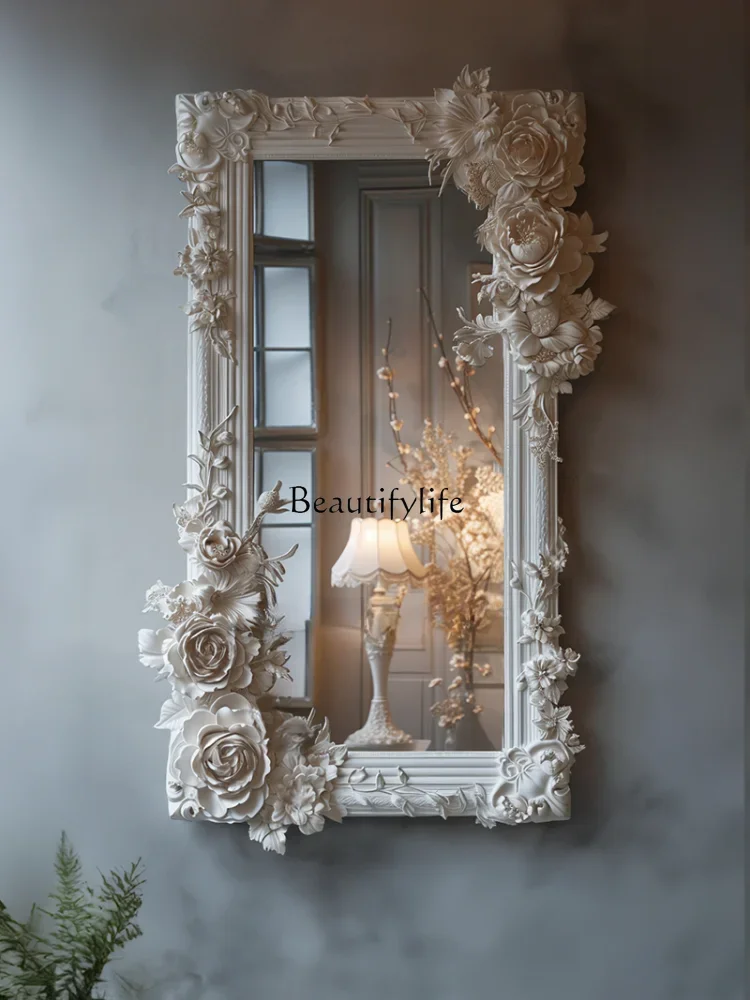 French retro carved half-body mirror home floor-to-ceiling European wall-mounted full-length mirror