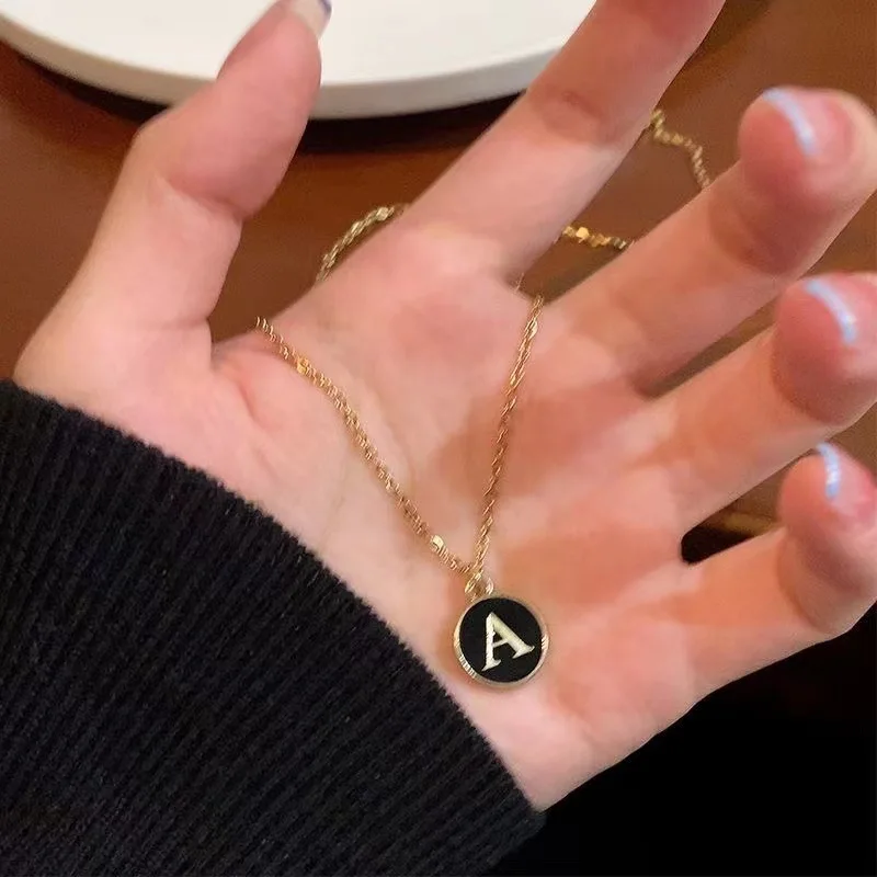 Lcr Trending on Instagram Letter Necklace European and American Popular 26 English Letters Enamel Pendant Clavicle Chain Accessory a