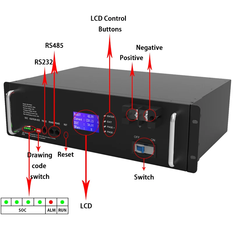 Imagem -03 - Household Power Energy Storage Battery 48v 50ah 100ah 200ah 10kwh Sistema Solar Ups Longa Vida Útil Grande Pacote Lifepo4