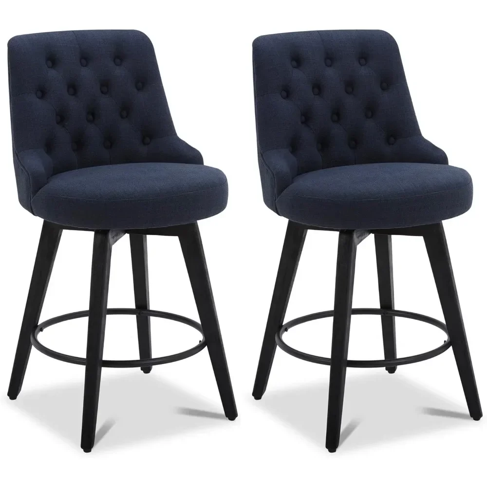 

Modern Swivel Bar Stools,Performance Fabric Upholstered Counter Height Bar Stool with Back, Solid Wood Legs,26" H Seat, Set of 2