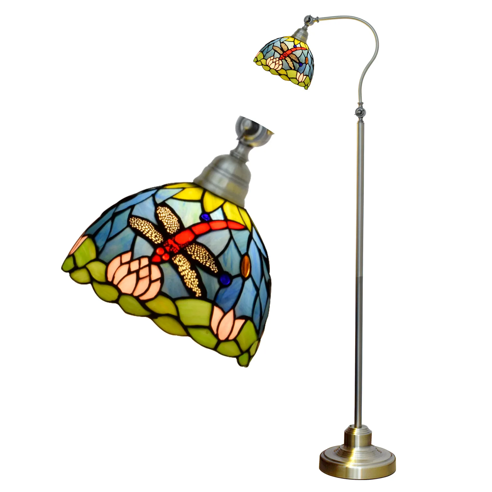 

Pastoral Dragonfly Stained Glass Lampshade Floor Reading Bedroom Living Room Decorative Arched Tiffany Floor Lamp