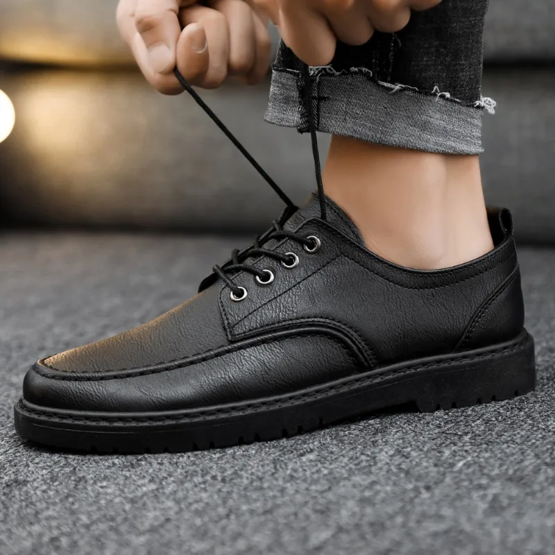 Zapatos clásicos de cuero para hombre, calzado Formal de negocios, hecho a mano, informal, con cordones, mocasines antideslizantes con plataforma,