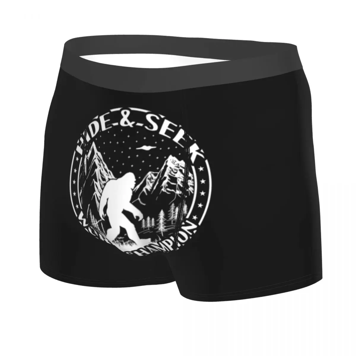 Custom Hide Seek World Funny Bigfoot Underwear Men Stretch Mountain Silhouette Boxer Briefs Shorts Panties Soft Underpants