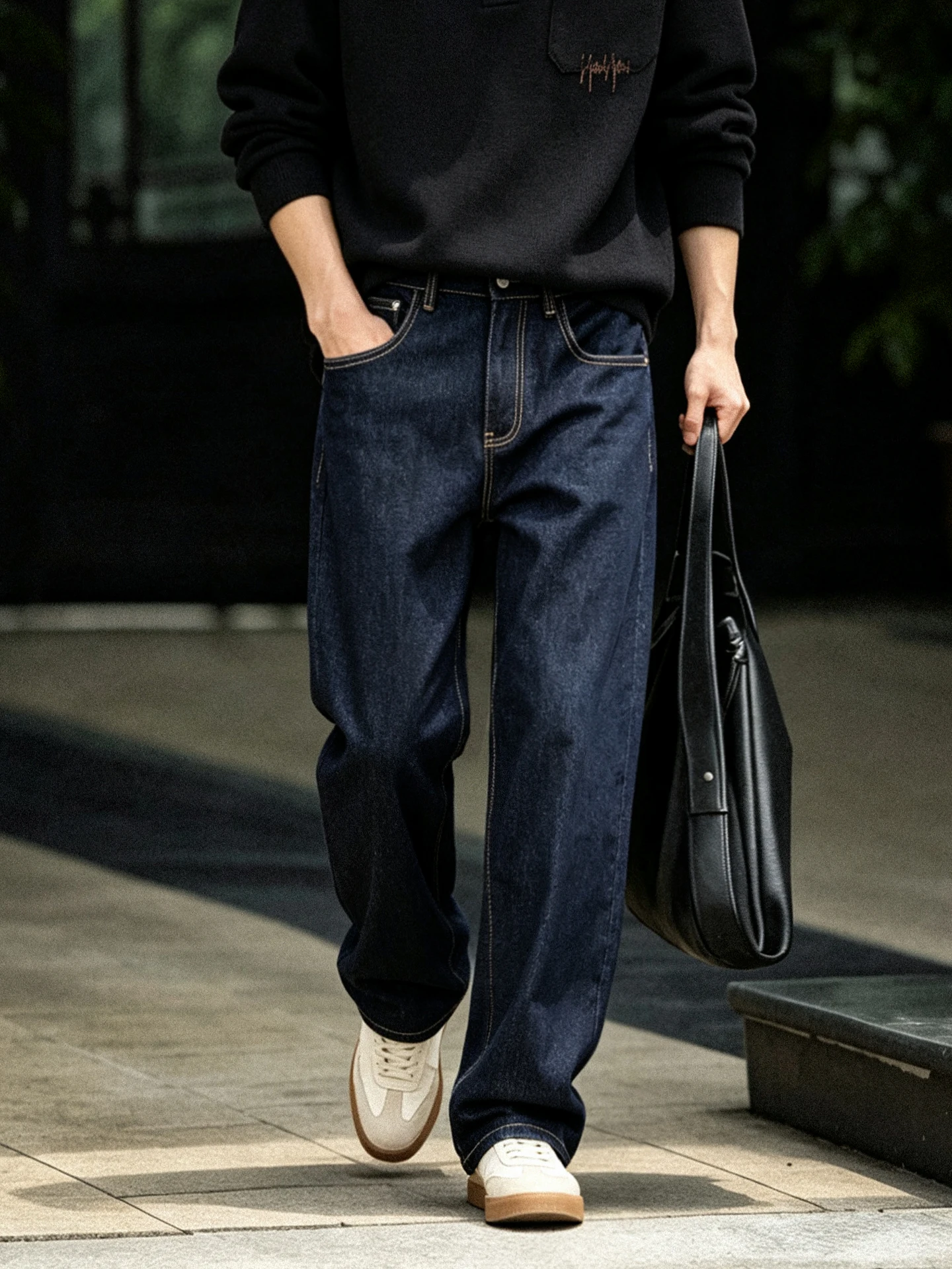 Men's Straight Leg Jeans Elastic Non-Fading Original Color Autumn New Style Commute Comfortable Fit Jeans Casual Long Pants
