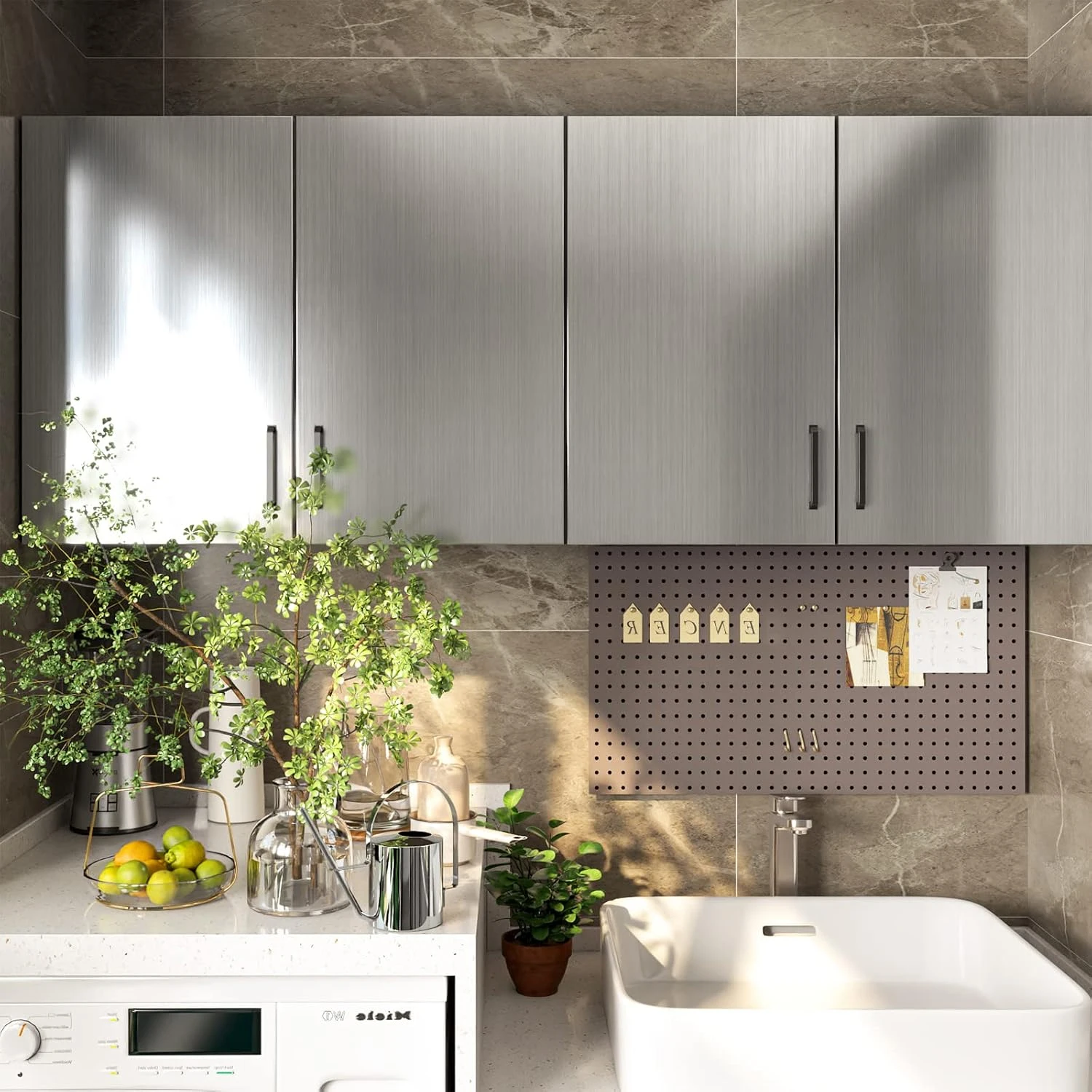 40cm Self-Adhesive Sliver Stainless Brushed Contact Paper, Peel Stick Wallpaper, Removable Wall Decals For RefrigeratorFurniture