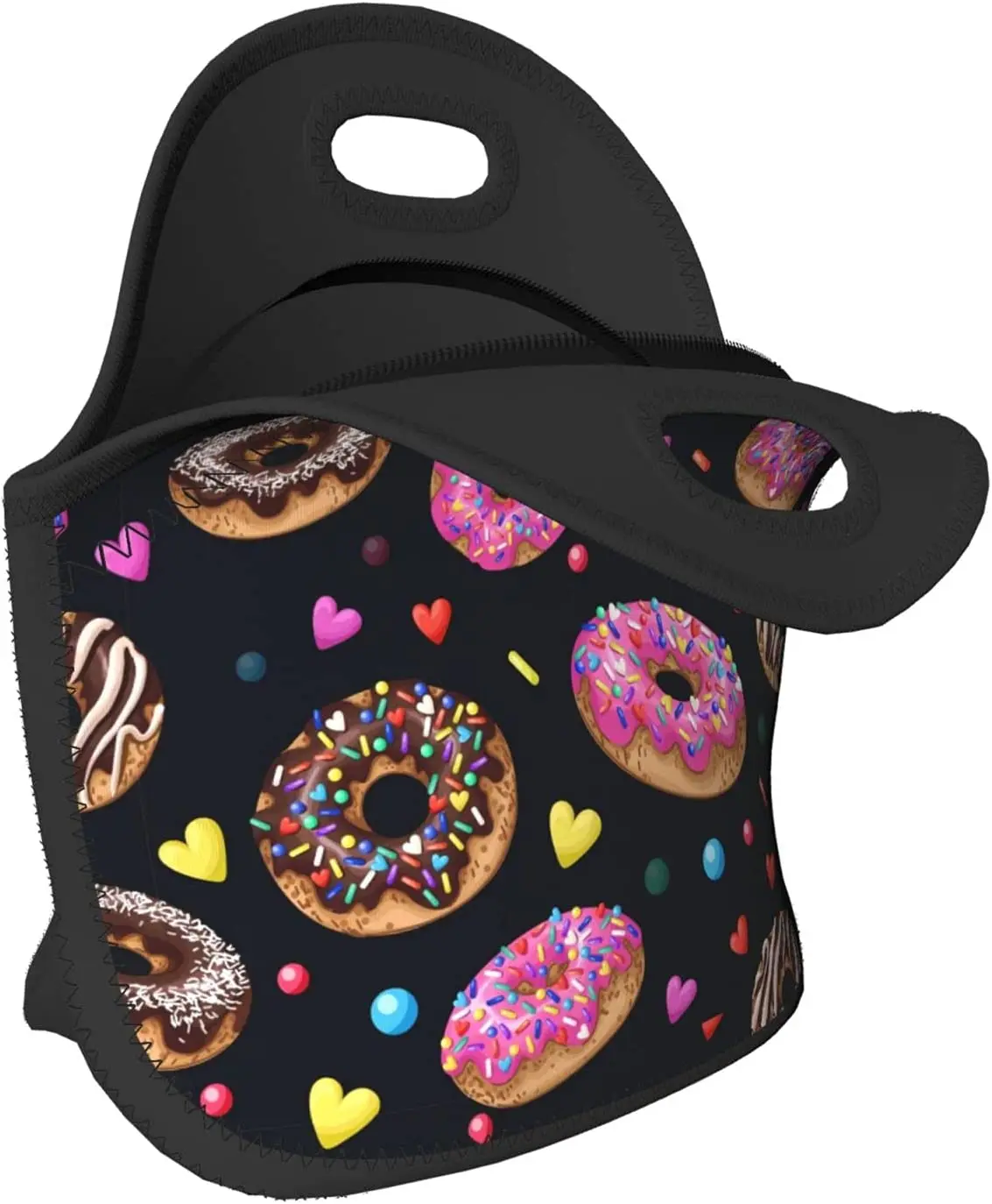 Colorful Donut Insulated Neoprene Lunch Bag Waterproof Zip Closure with Reusable Large Capacity Outdoor Picnic Food Container