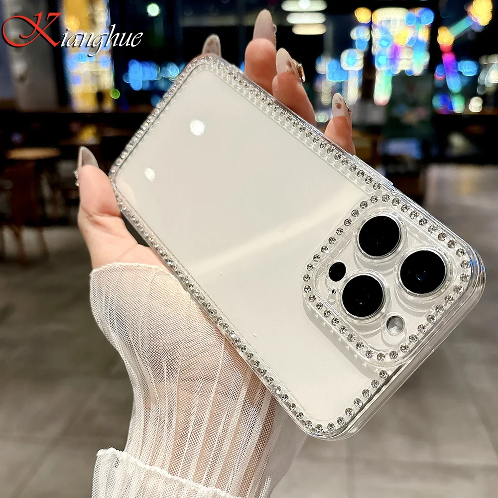 

Luxury Glitter Jewelled Silicone Soft Case For iPhone 16E 16 15 14 13 12 11 Pro Max Plus Clear Ultra Thin TPU Cover Girl Shining