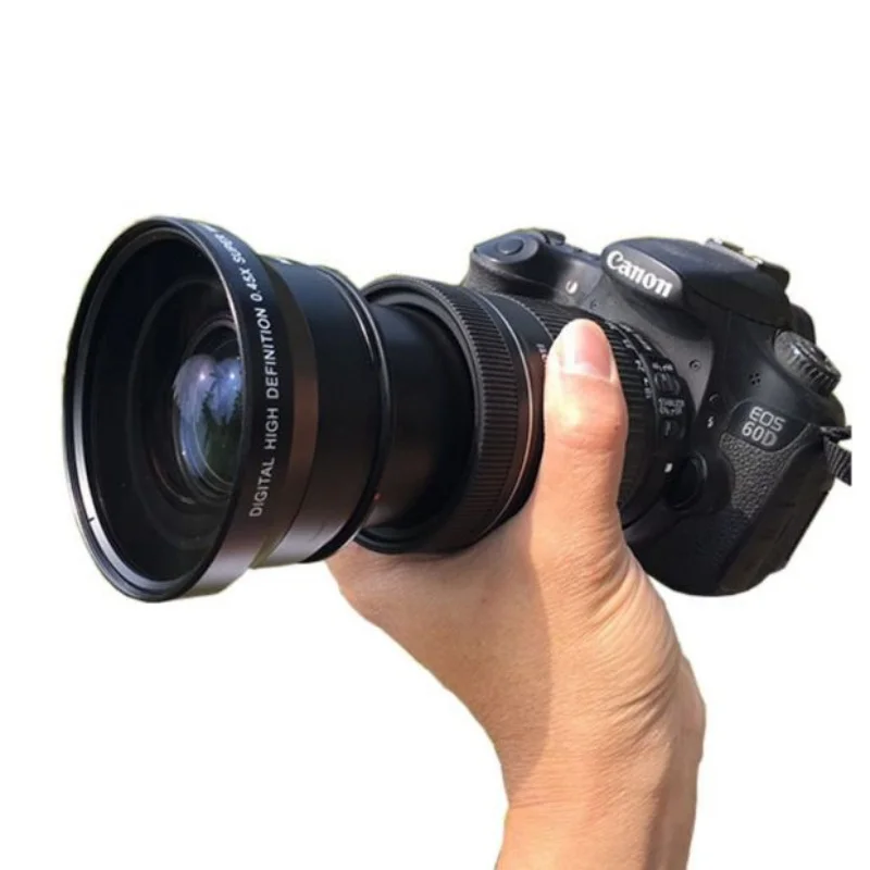 72mm 67mm 62mm Convertitore obiettivo grandangolare di alta qualità Adattatore 0,43X Lenti digitali Deluxe ad altissima risoluzione per fotocamera DSLR
