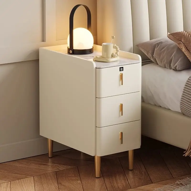 

AOLIVIYA Solid Wood Ultra-Narrow Smart Small Bedside Table Light Luxury Modern Simple Bedroom Home Wireless Charging Rock Board