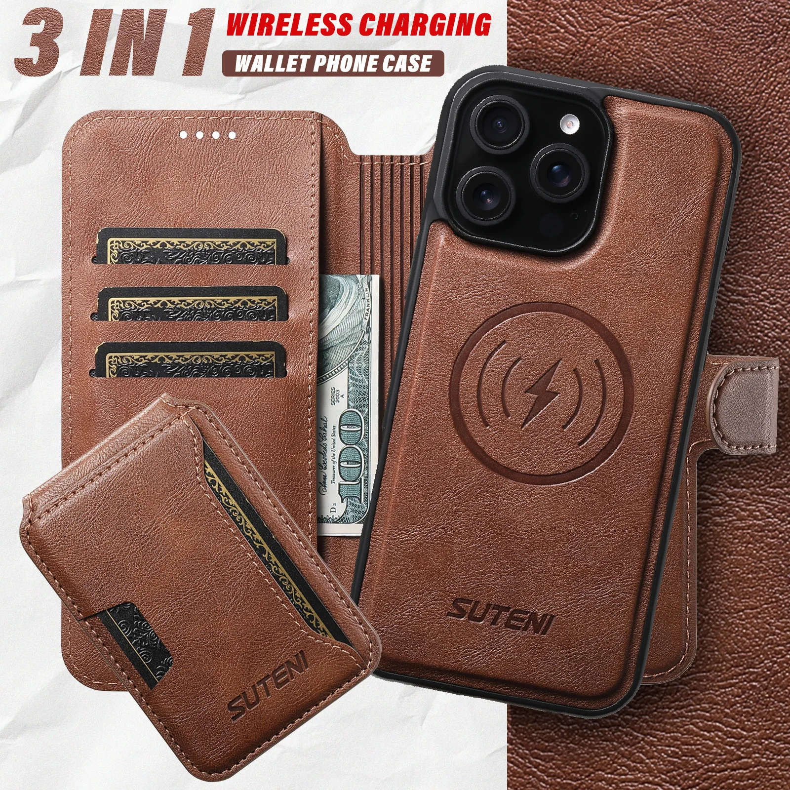 

3 in 1 Magnetic Wallet Flip Case For IPhone 16 15 14 13 12 Pro Max Plus Detachable Leather Case Magsafe Phone Cover Cards Holder