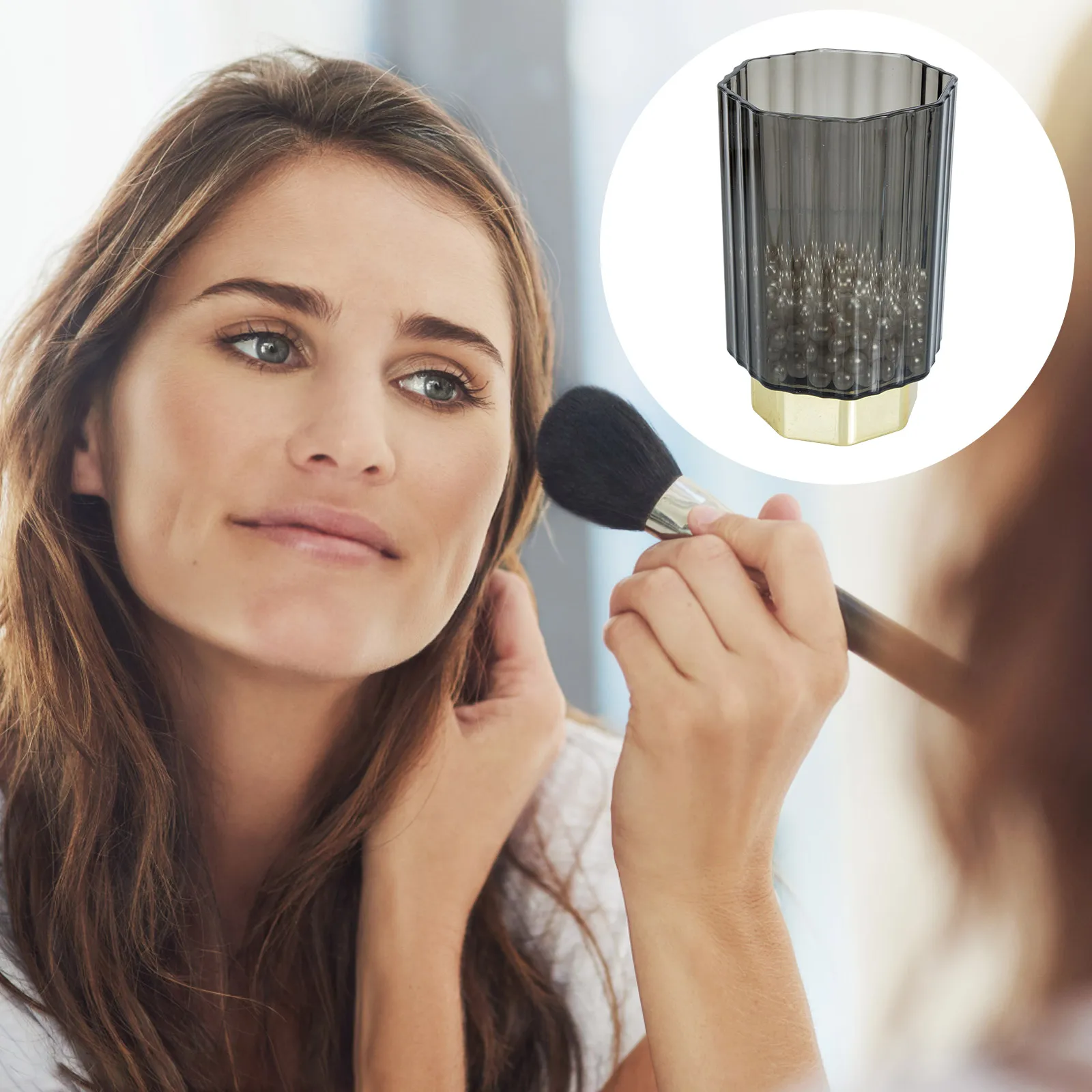 

Gold-edged Glass Pen Holder Makeup Brush Organizer Storage Cup for Bathroom Vanity Eyeliner Lipstick Foundation Pencil
