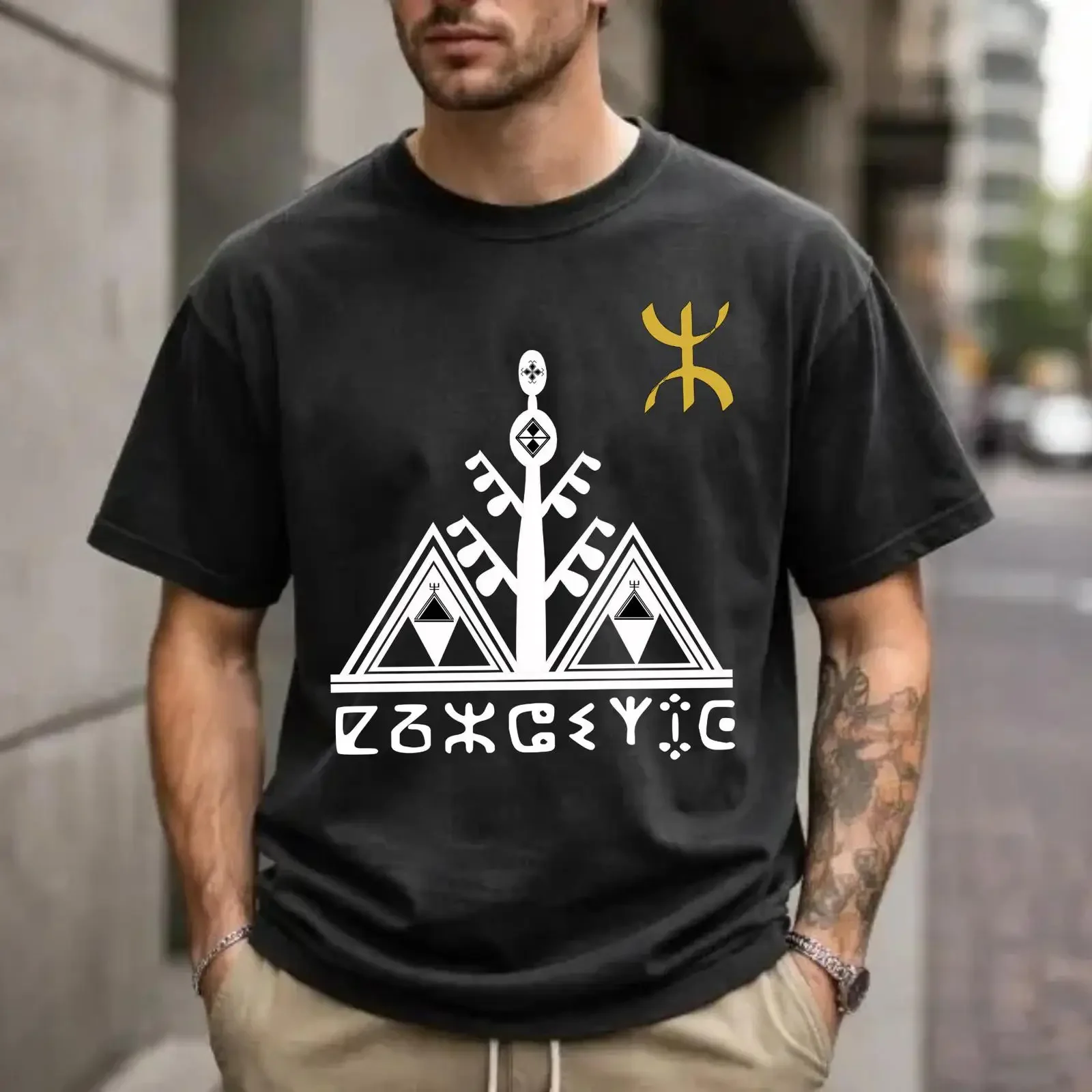 Amazigh Kabyle Yaz Symbol Berber T Shirt Retro Heritage Casual  vintage Washed Stylish graphic Comfortable Soft fashion