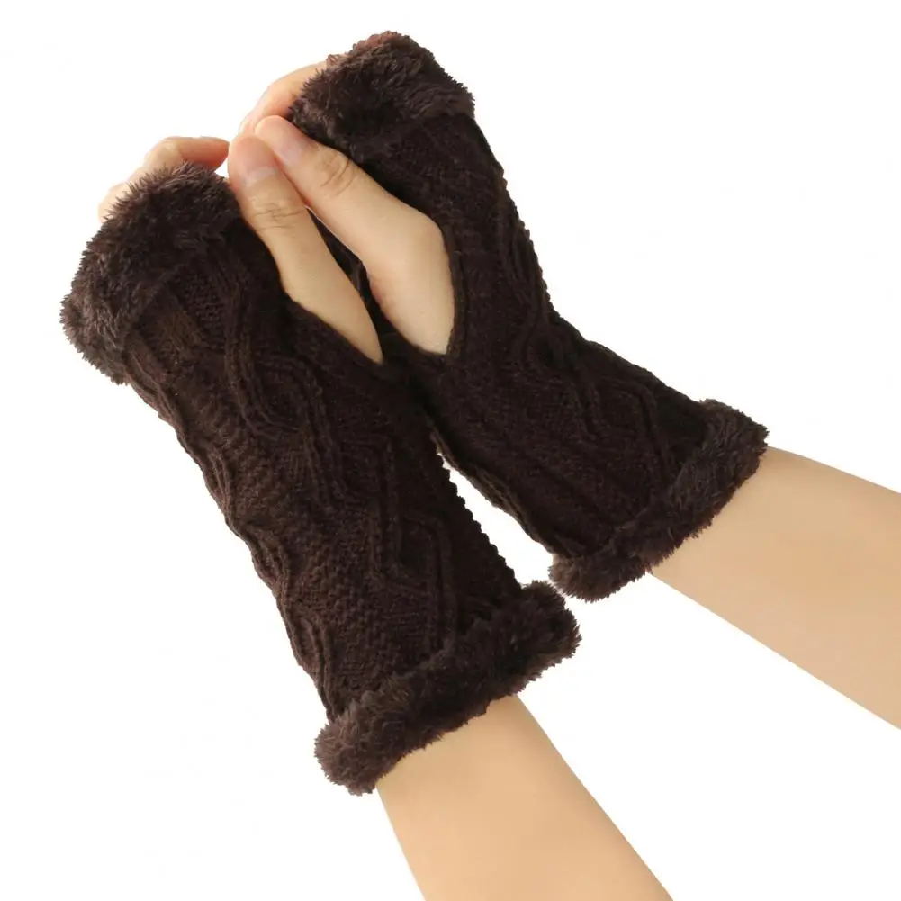 1 Pair Classic Fingerless Mittens  High Elastic Comfy Knitting Mittens  Lady Winter Half-finger Knitting Gloves