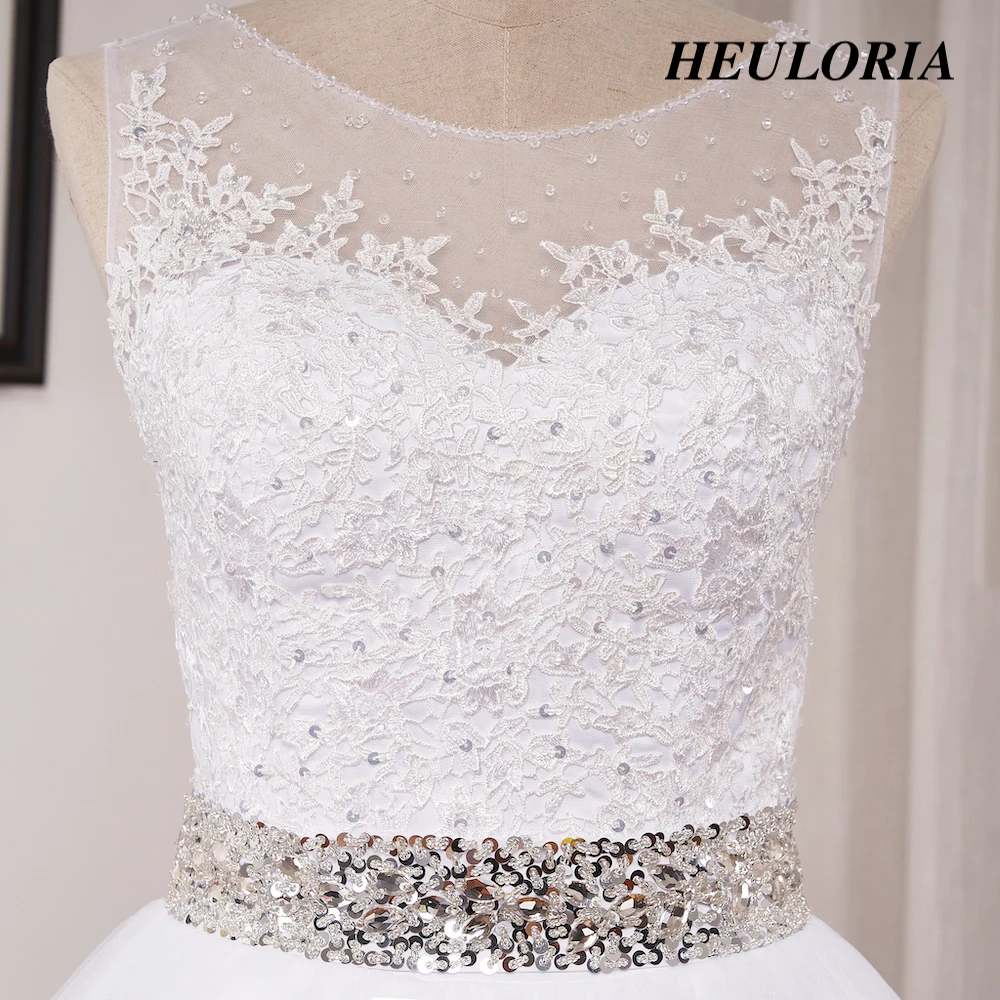 Heiloria vestido de baile de princesa, vestido de novia, cuello redondo, apliques de encaje, cinturón de lentejuelas, cuentas, tren de corte