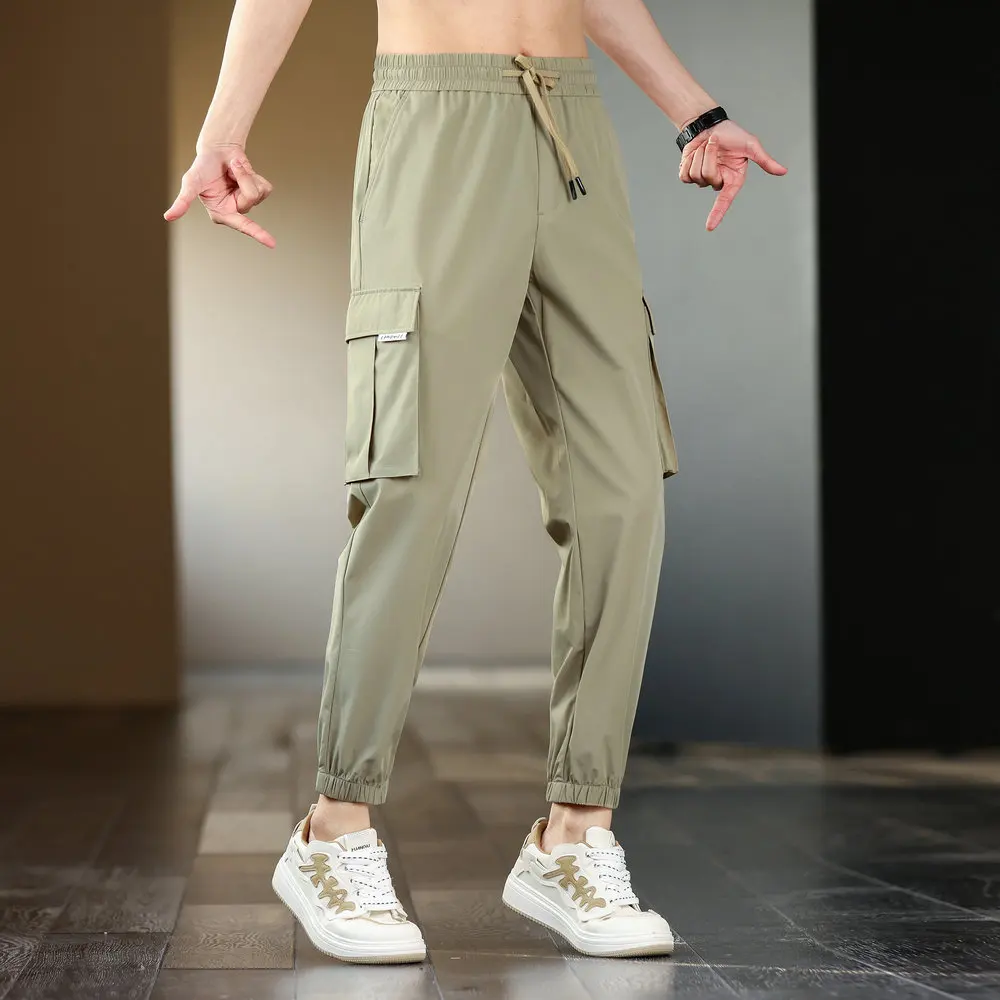

Summer Men's Anti-UV Pants Side Pocket Design Men's Cooling Stretch Trousers - 88.6% Nylon 11.4% Spandex (Black/Khaki, 6 Sizes)