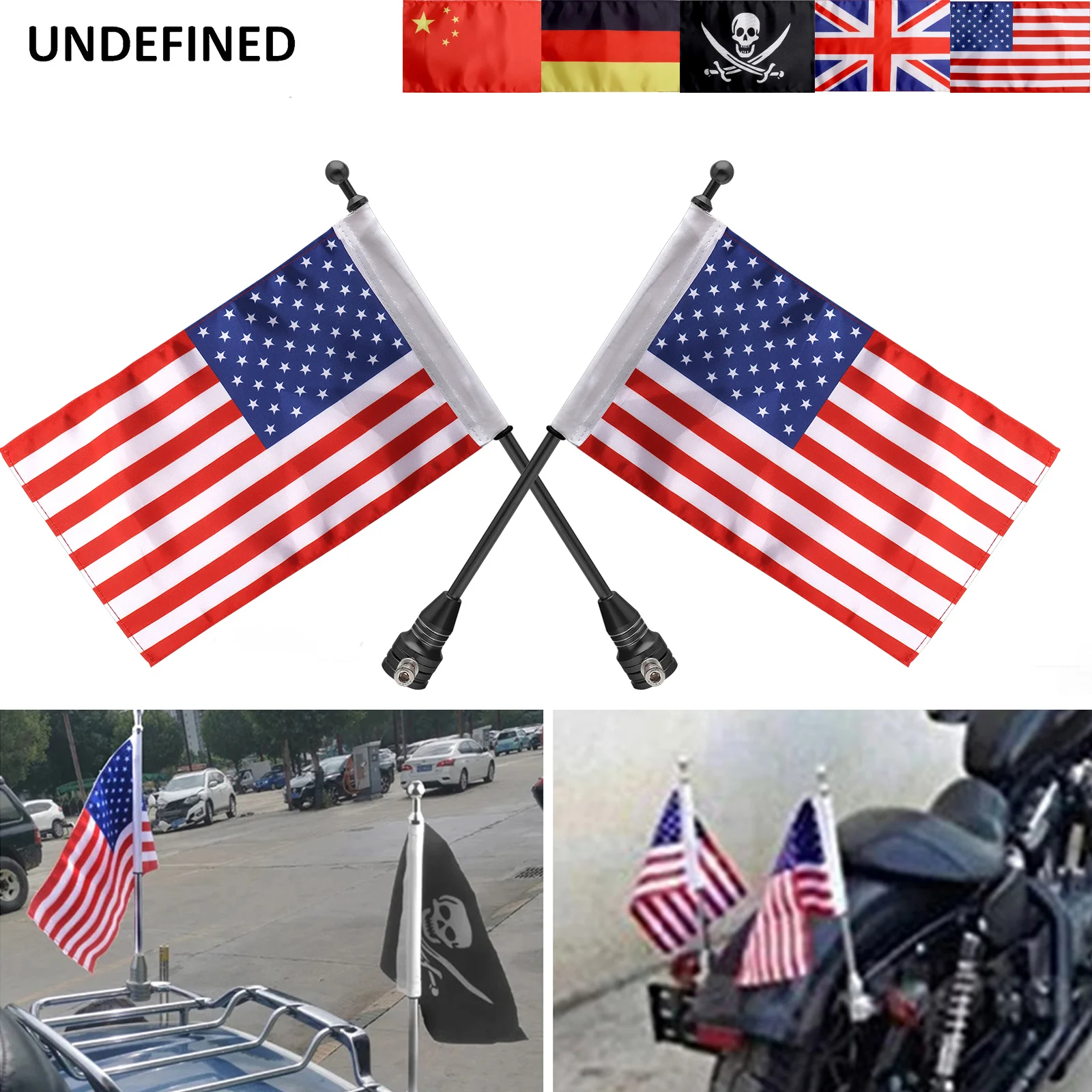 

Motorcycle Rear Side Mount Luggage Pole Mount Flag America Flags For Harley Sportster XL883 XL1200 Touring FLHT Road King Glide