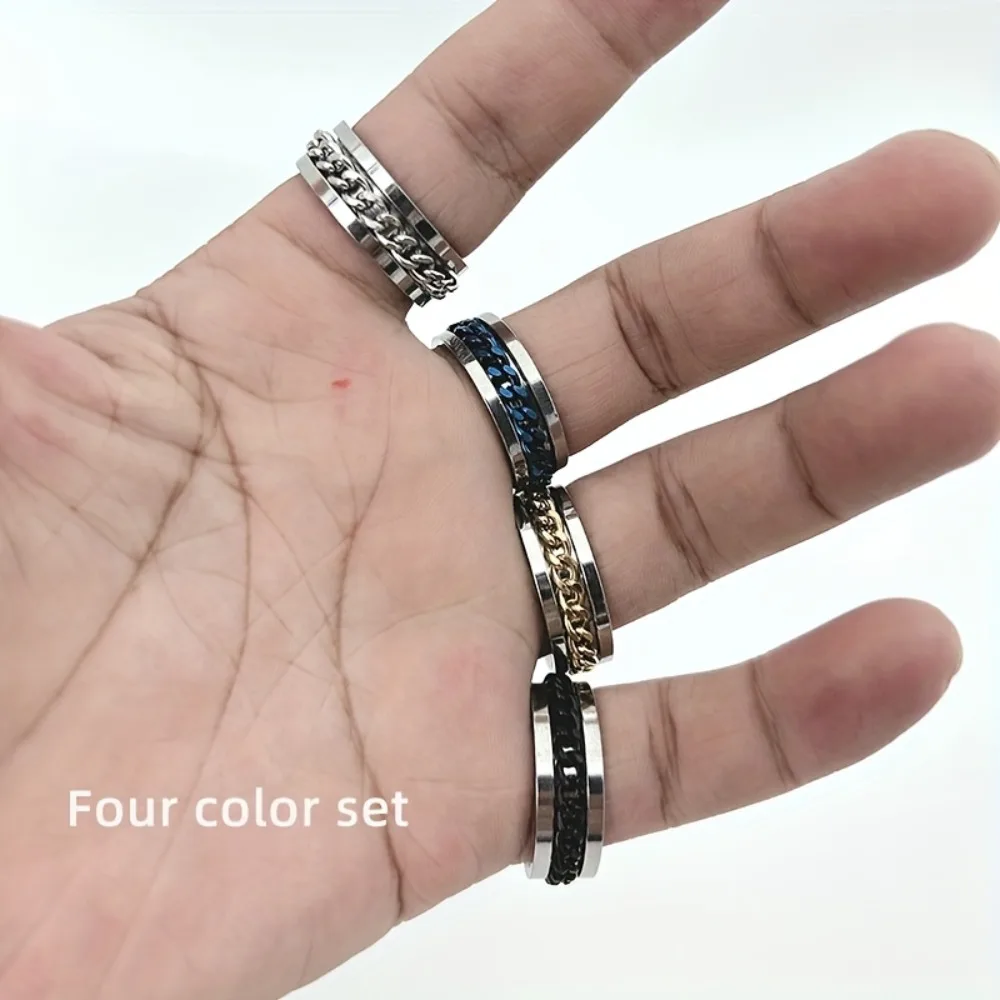 خاتم سلسلة رائع قابل للدوران للرجال، خاتم إصبع كاجوال من الفولاذ المقاوم للصدأ، هدية مجوهرات رائعة للرجال #6