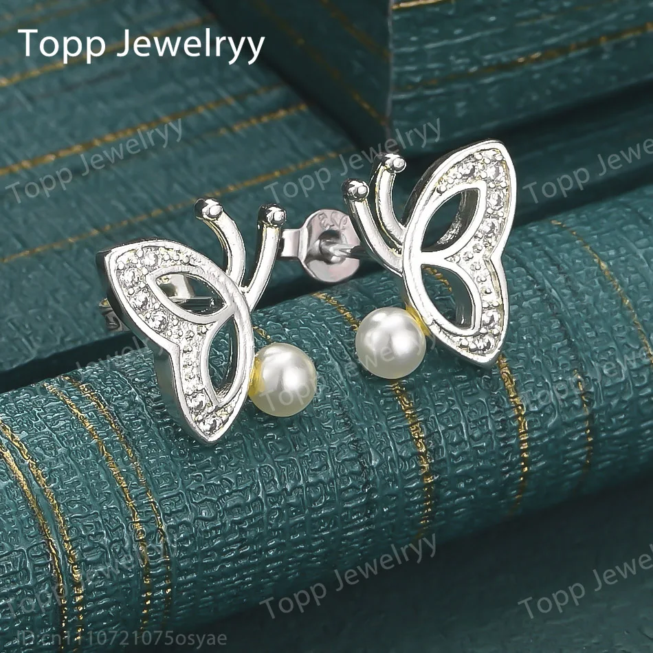 

Charm 925 Sterling Silver Exquisite Butterfly Pearl Earrings Fashion Women's Wedding Gift Jewelry