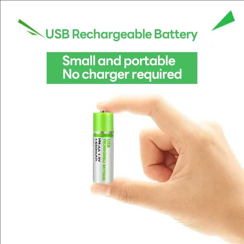 2024 New AA USB NI-MH Rechargeable Battery 1.2V 1450mAh USB Charging Port for Toy Mouse Remote Control Electric Toothbrush Radio